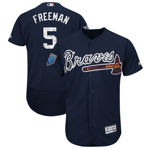 Braves #5 Freddie Freeman Navy Blue 2018 Spring Training Authentic Flex Base Stitched MLB Jersey
